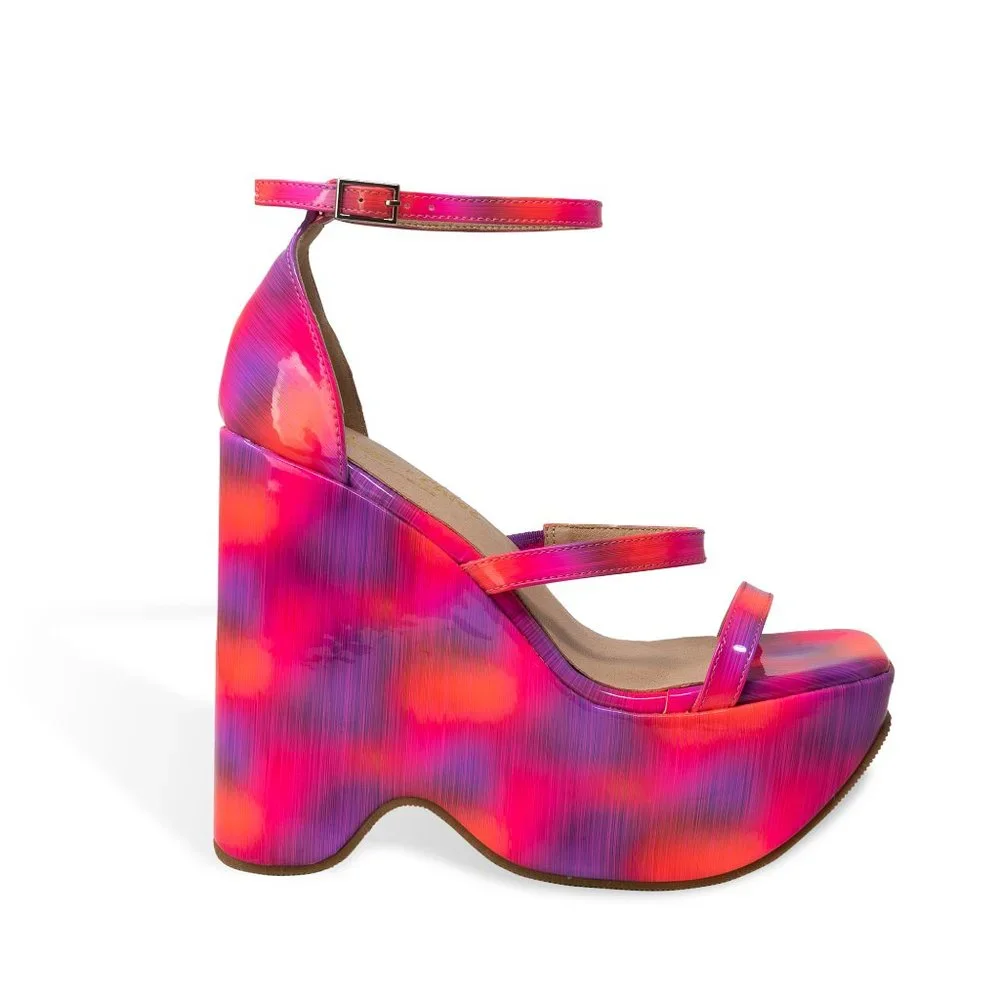 Chase & Chloe Women’s Chunky Flatform Wedge Slide Heeled Sandal